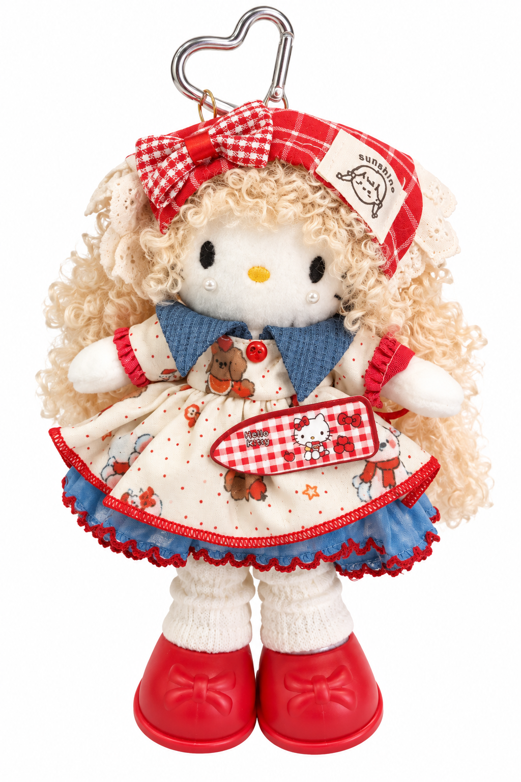 Cute Brown Hair Plush Doll with Red Plaid Dress