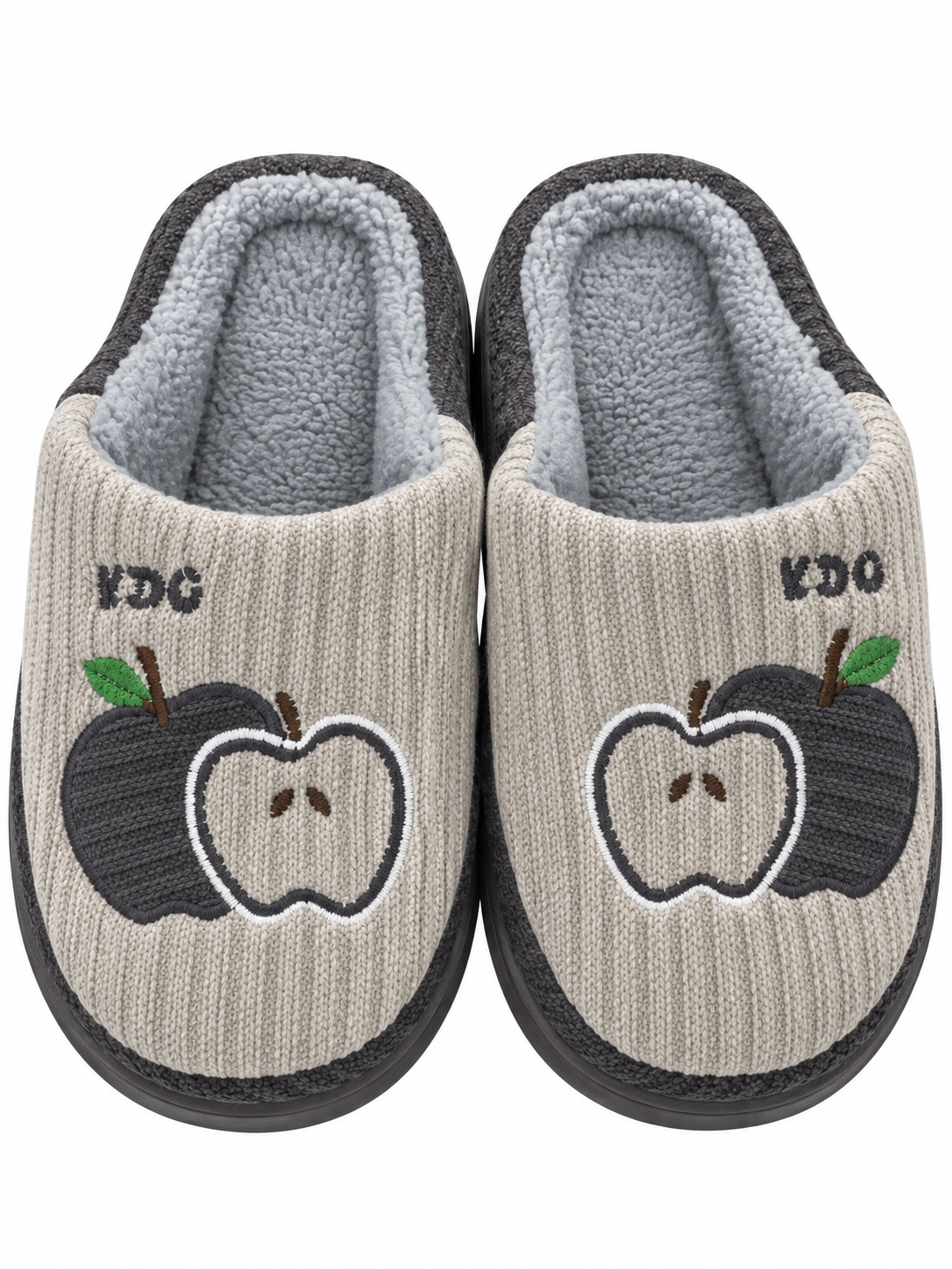 Apple Embroidered Plush Indoor Slippers – Unisex