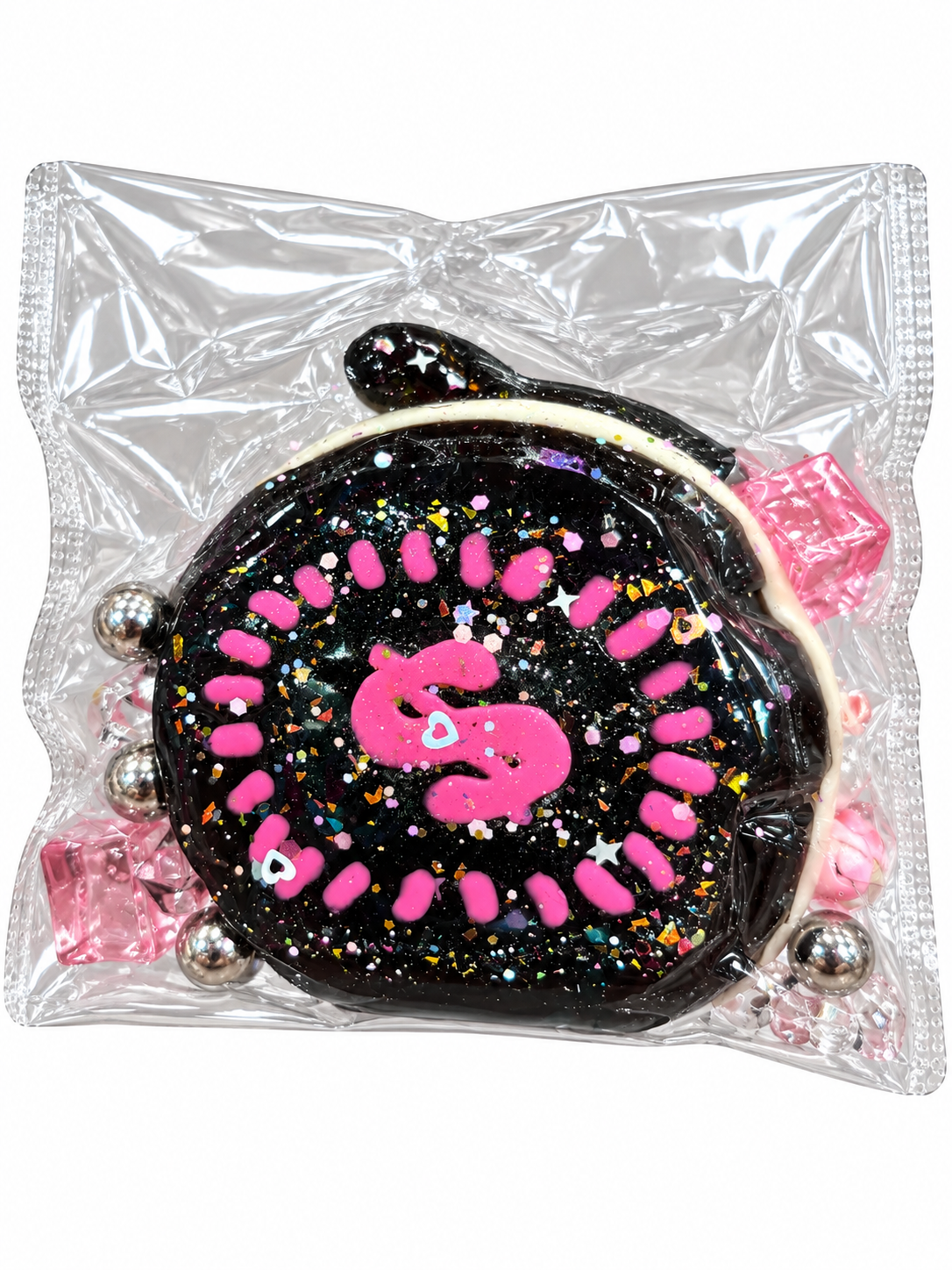 Black Pink Glitter Coin Purse Charm – Cute Kawaii Design