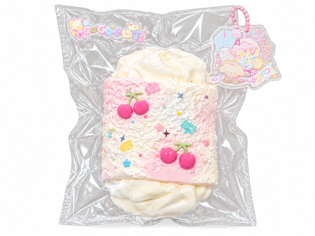 Pink Strawberry Cake Squishy Toy – Kawaii Dessert Design