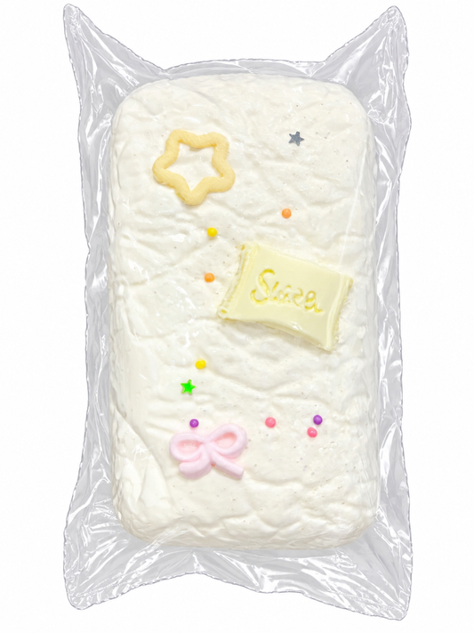 White Cream Toast Squishy Toy – Cute Pastel Design