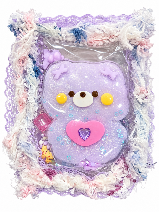 Purple Teddy Bear Squishy Toy – Pink Heart Kawaii Design