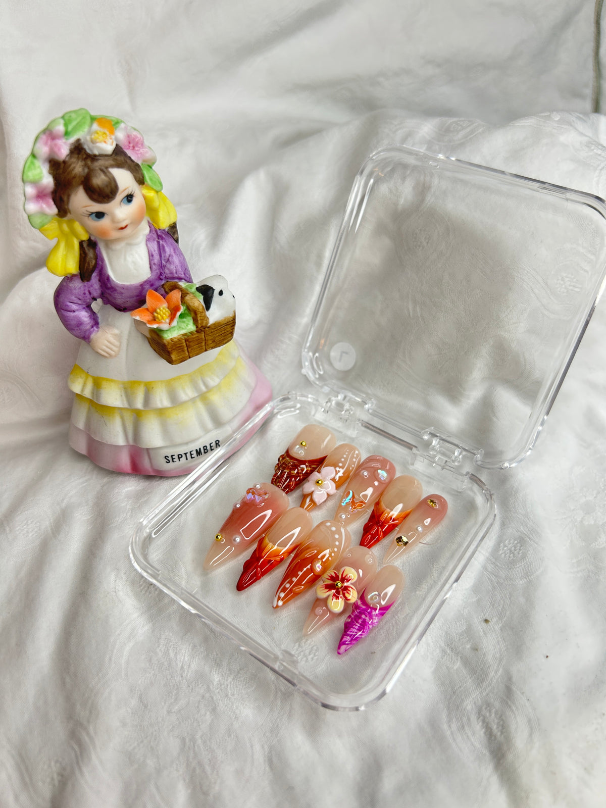 Coral Floral Press-On Nails Set