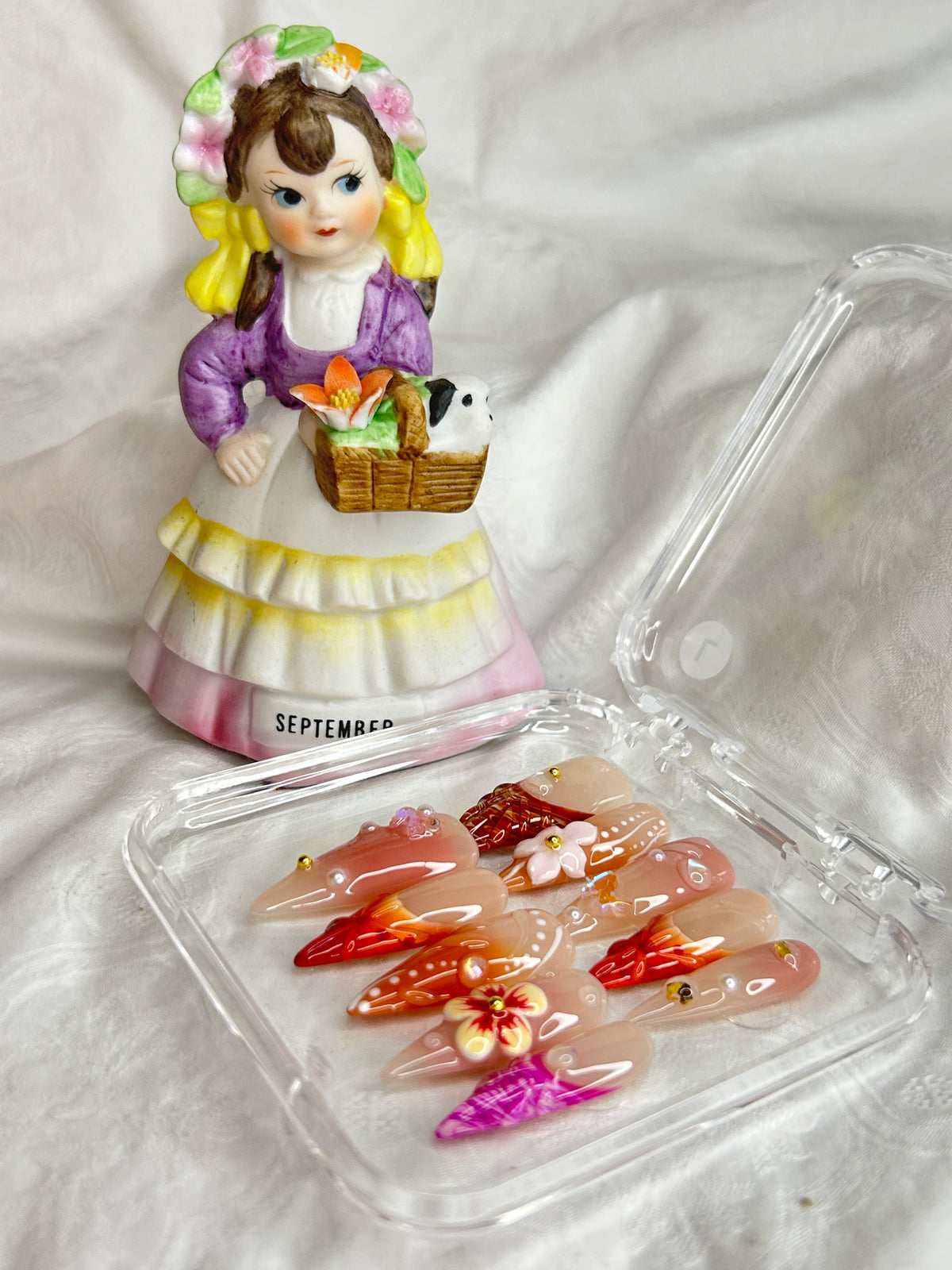 Coral Floral Press-On Nails Set