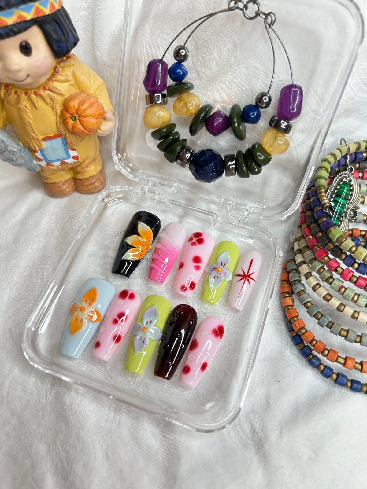 Colorful Cute Floral Press-On Nails Set
