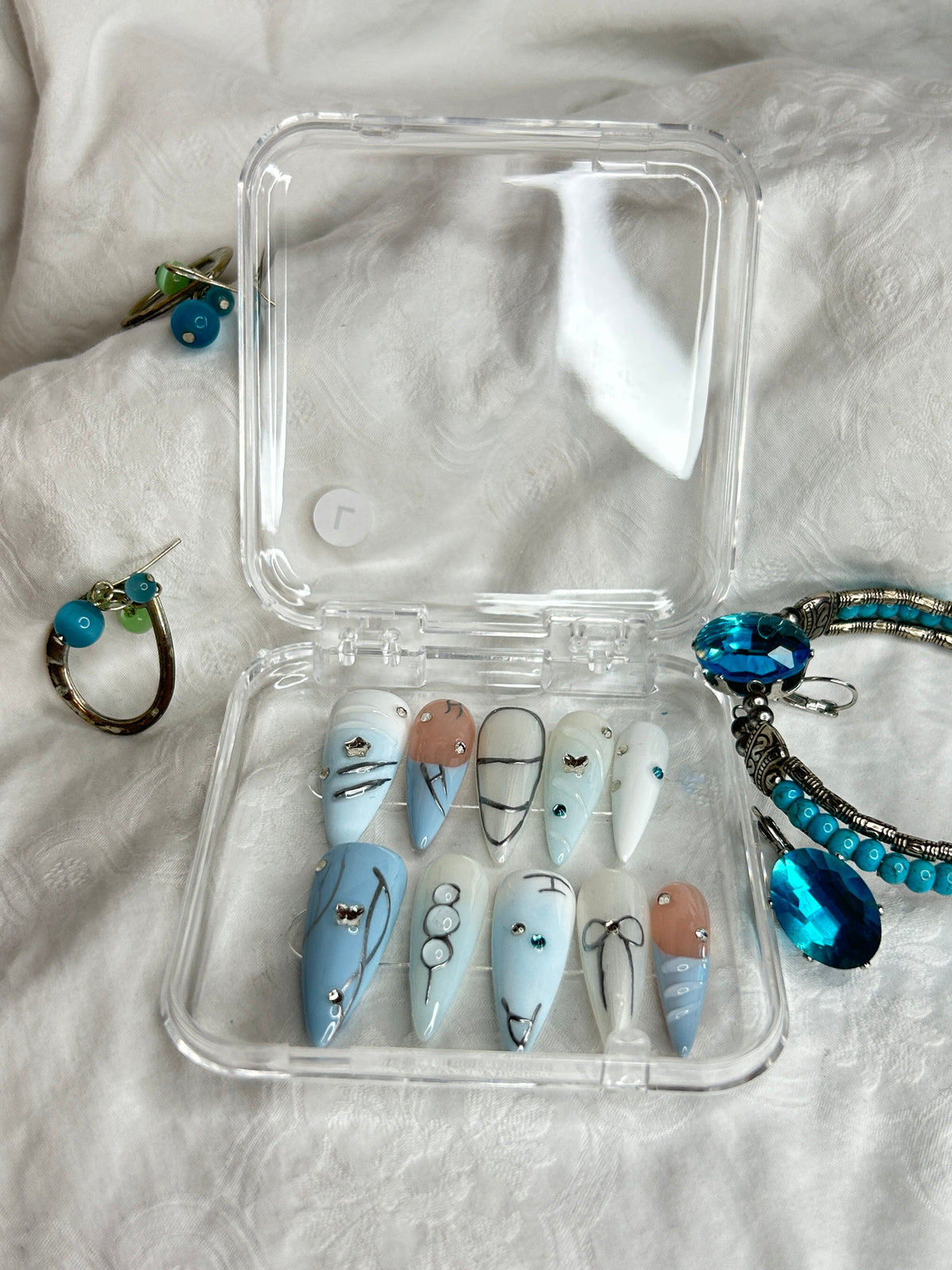 Light Blue Bow Press-On Nails Set
