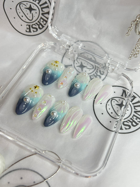 Blue Green Pearl Press-On Nails Set