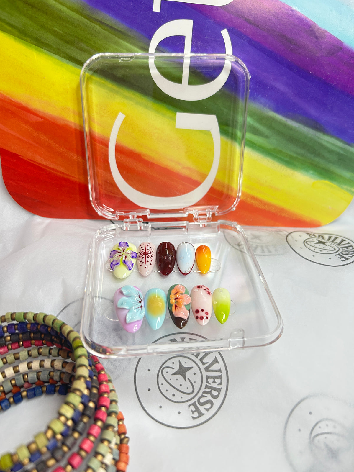 Rainbow Colorful Handmade Press-On Nails – Reusable Nail Set