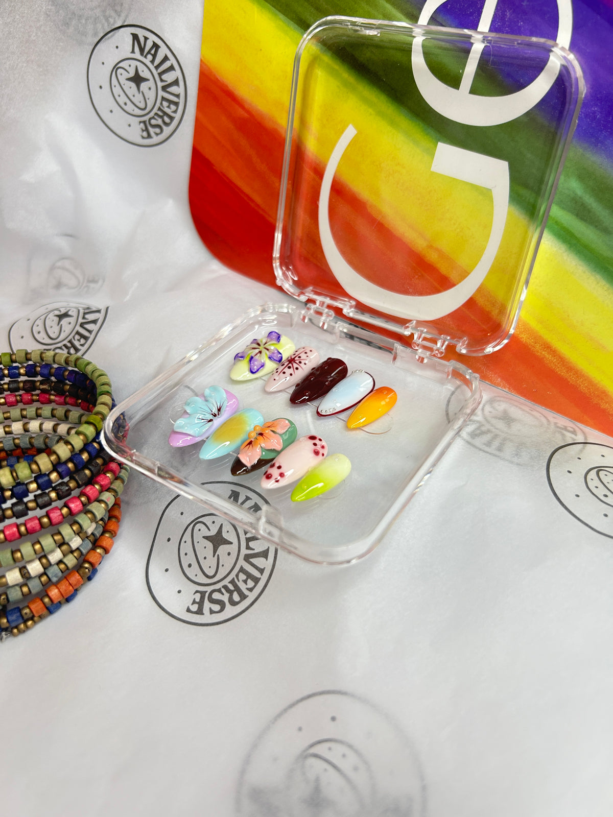 Rainbow Colorful Handmade Press-On Nails – Reusable Nail Set