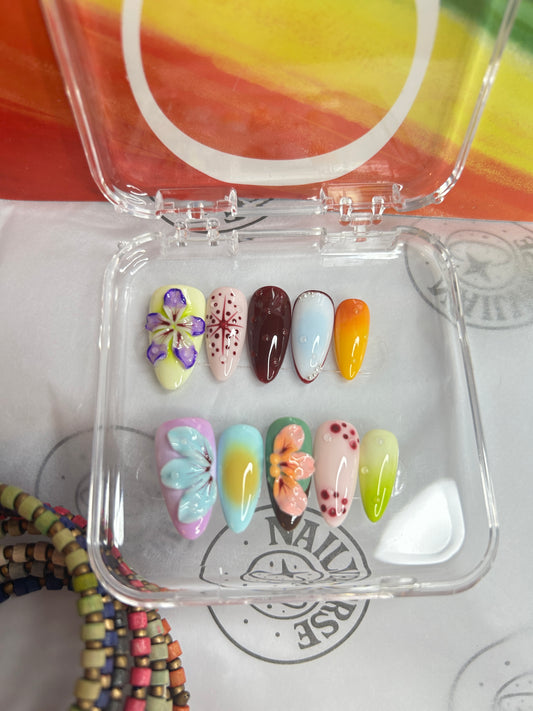 Rainbow Colorful Handmade Press-On Nails – Reusable Nail Set