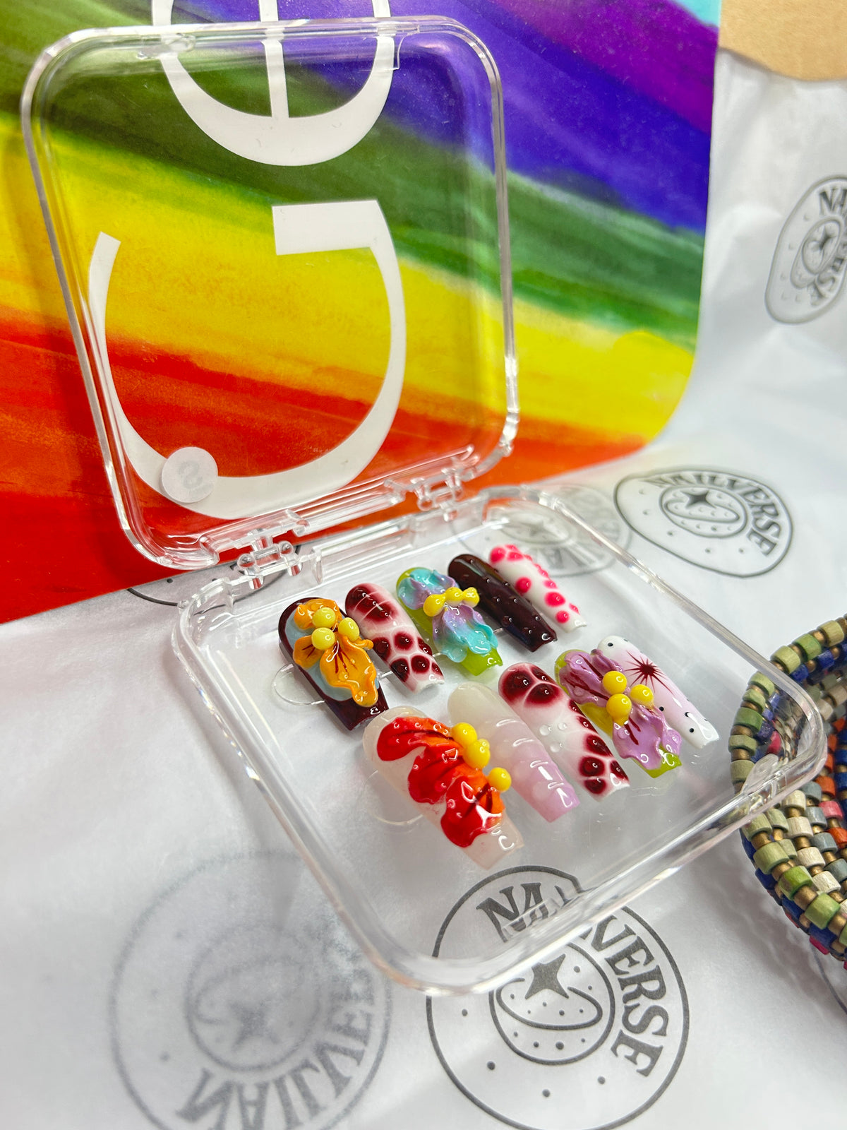 Handmade Colorful Floral Press-On Nails – Reusable Nail Set