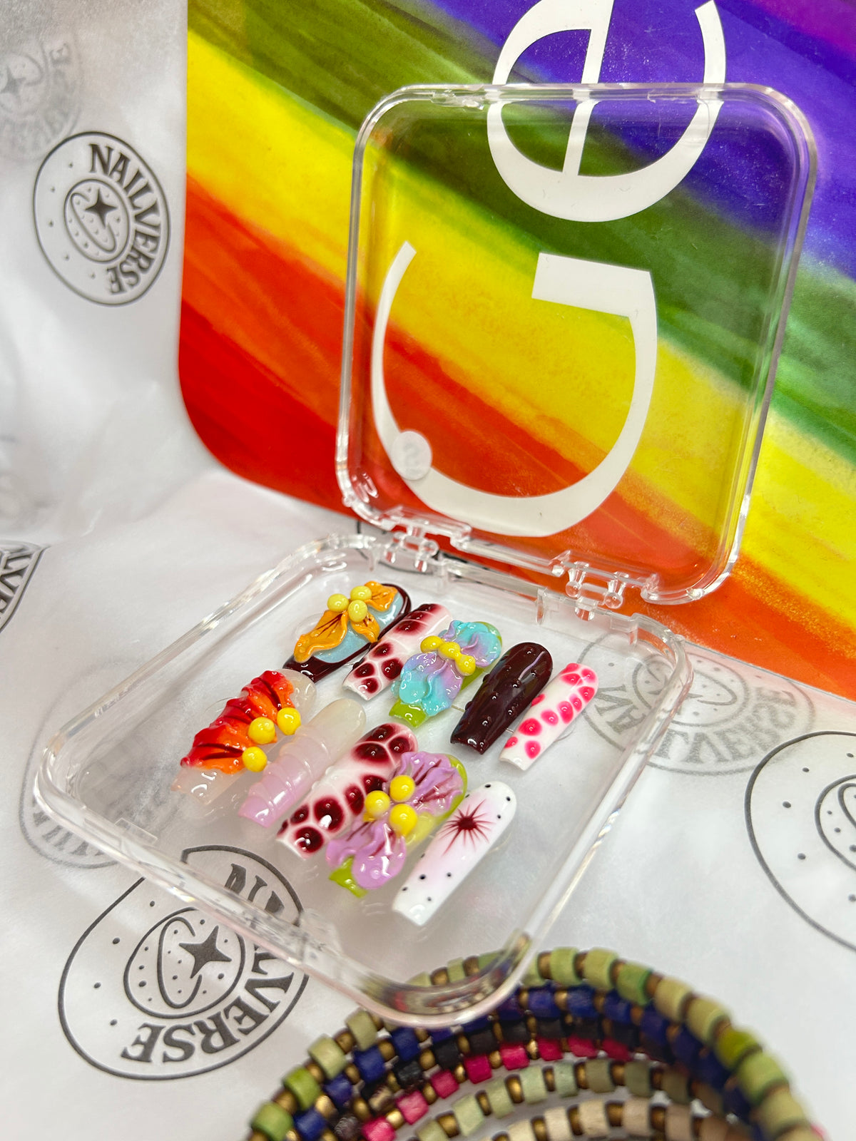 Handmade Colorful Floral Press-On Nails – Reusable Nail Set