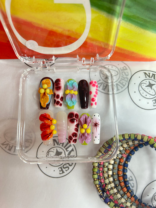 Handmade Colorful Floral Press-On Nails – Reusable Nail Set