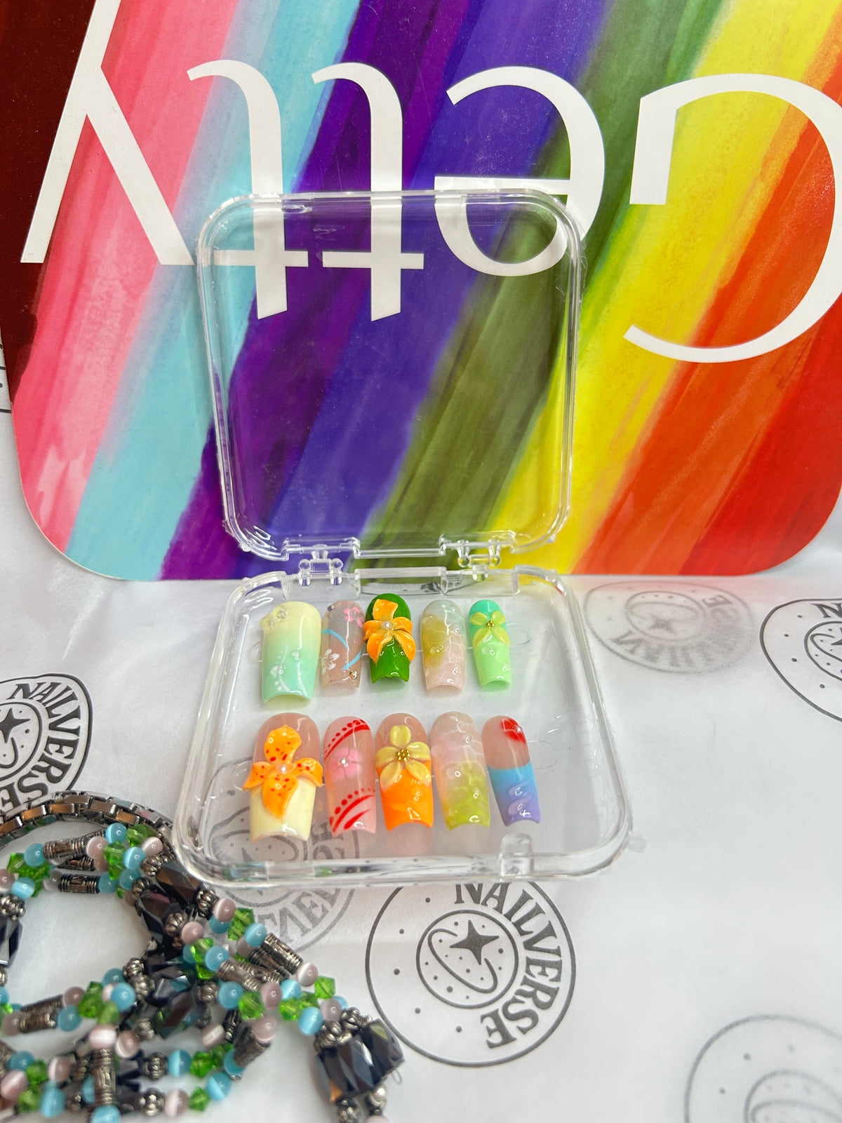 Handmade Neon Colorful Press-On Nails – Reusable Nail Set