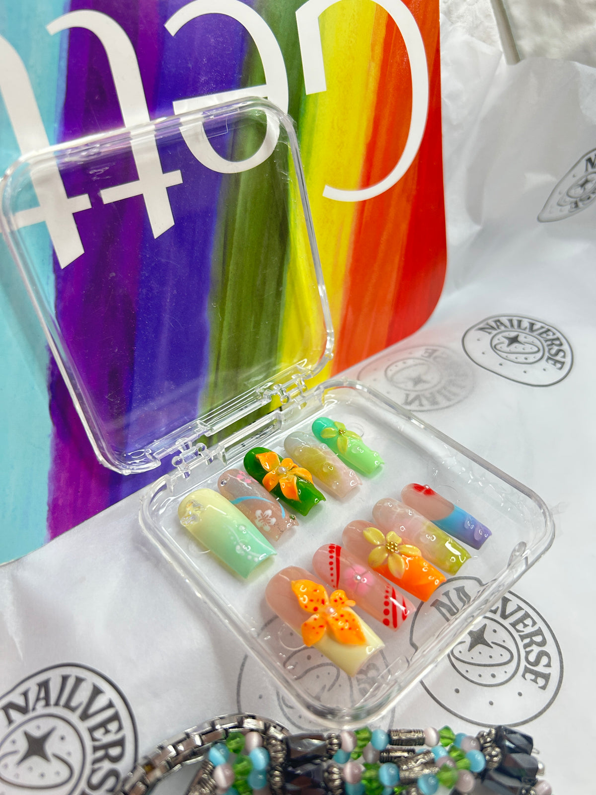 Handmade Neon Colorful Press-On Nails – Reusable Nail Set