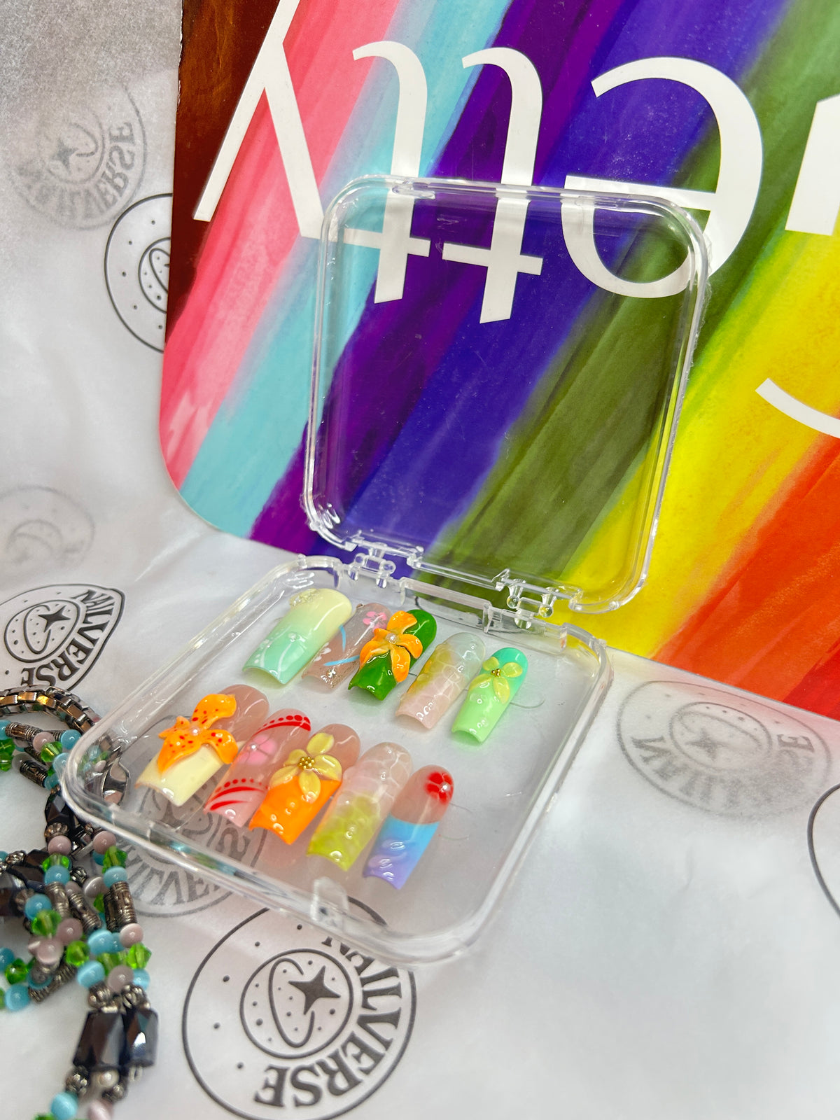 Handmade Neon Colorful Press-On Nails – Reusable Nail Set