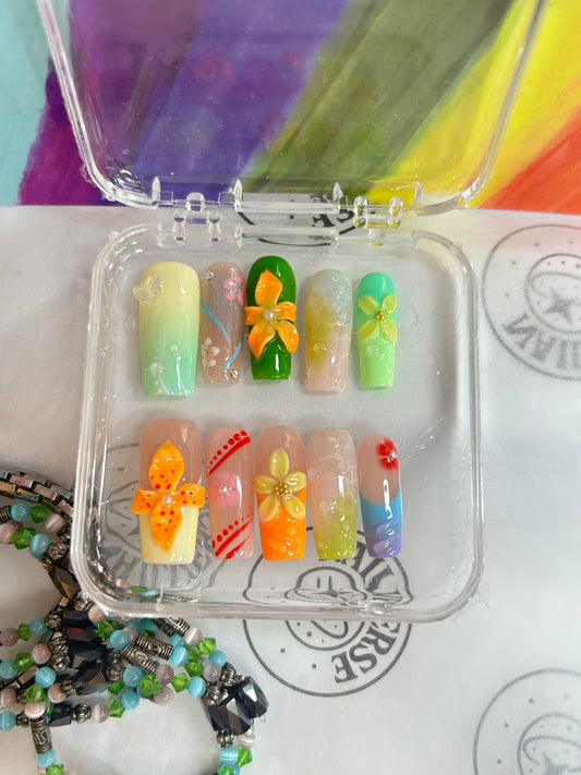Handmade Neon Colorful Press-On Nails – Reusable Nail Set