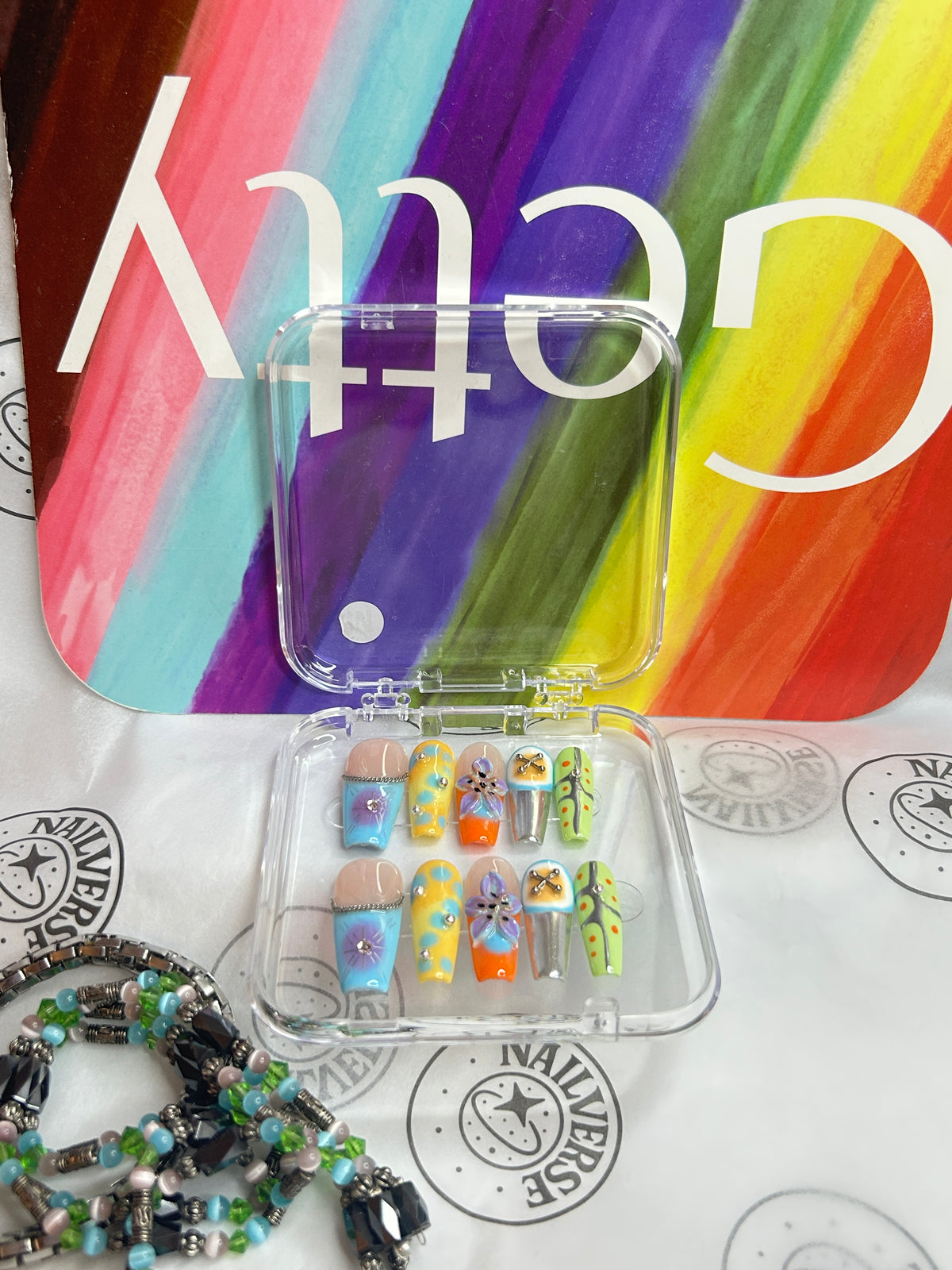 Handmade Neon Colorful Press-On Nails – Reusable Nail Set