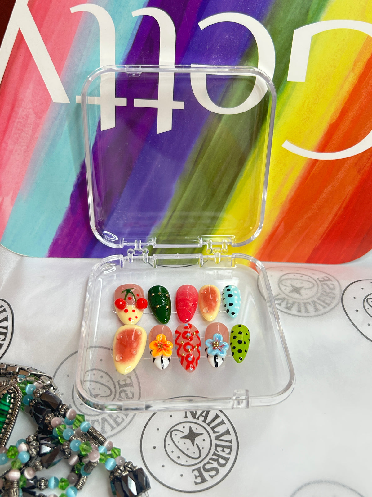 Handmade Fruit & Floral Press-On Nails – Colorful Reusable Nail Set