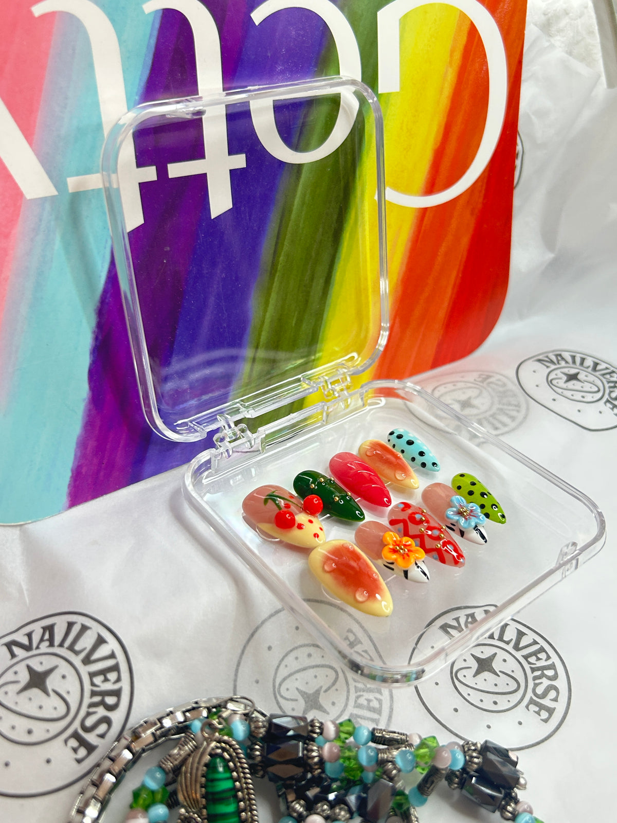 Handmade Fruit & Floral Press-On Nails – Colorful Reusable Nail Set