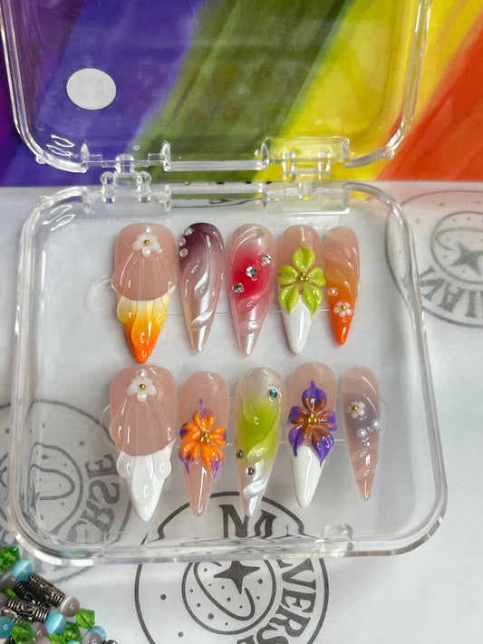 Handmade Fruit & Floral Press-On Nails – Orange & Cream Nail Art Set