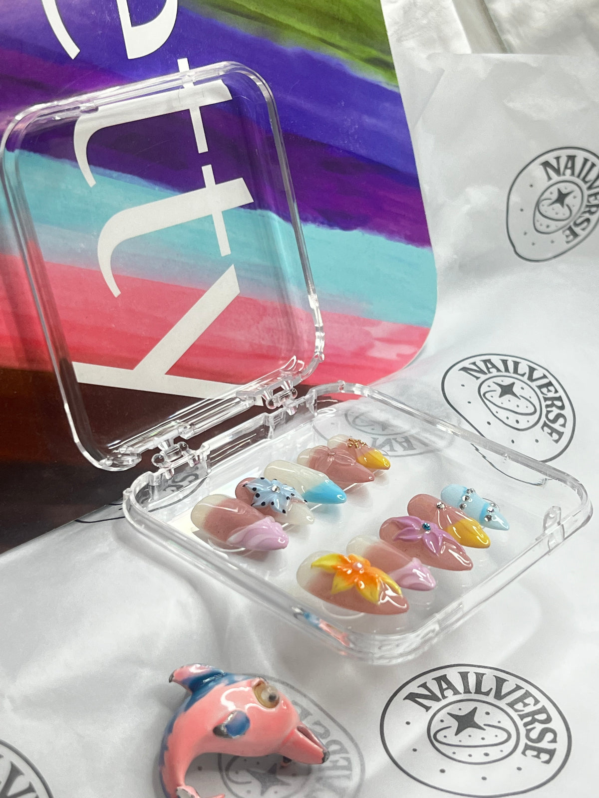 Pastel Butterfly 3D Press-On Nails – Colorful Glossy Nail Art