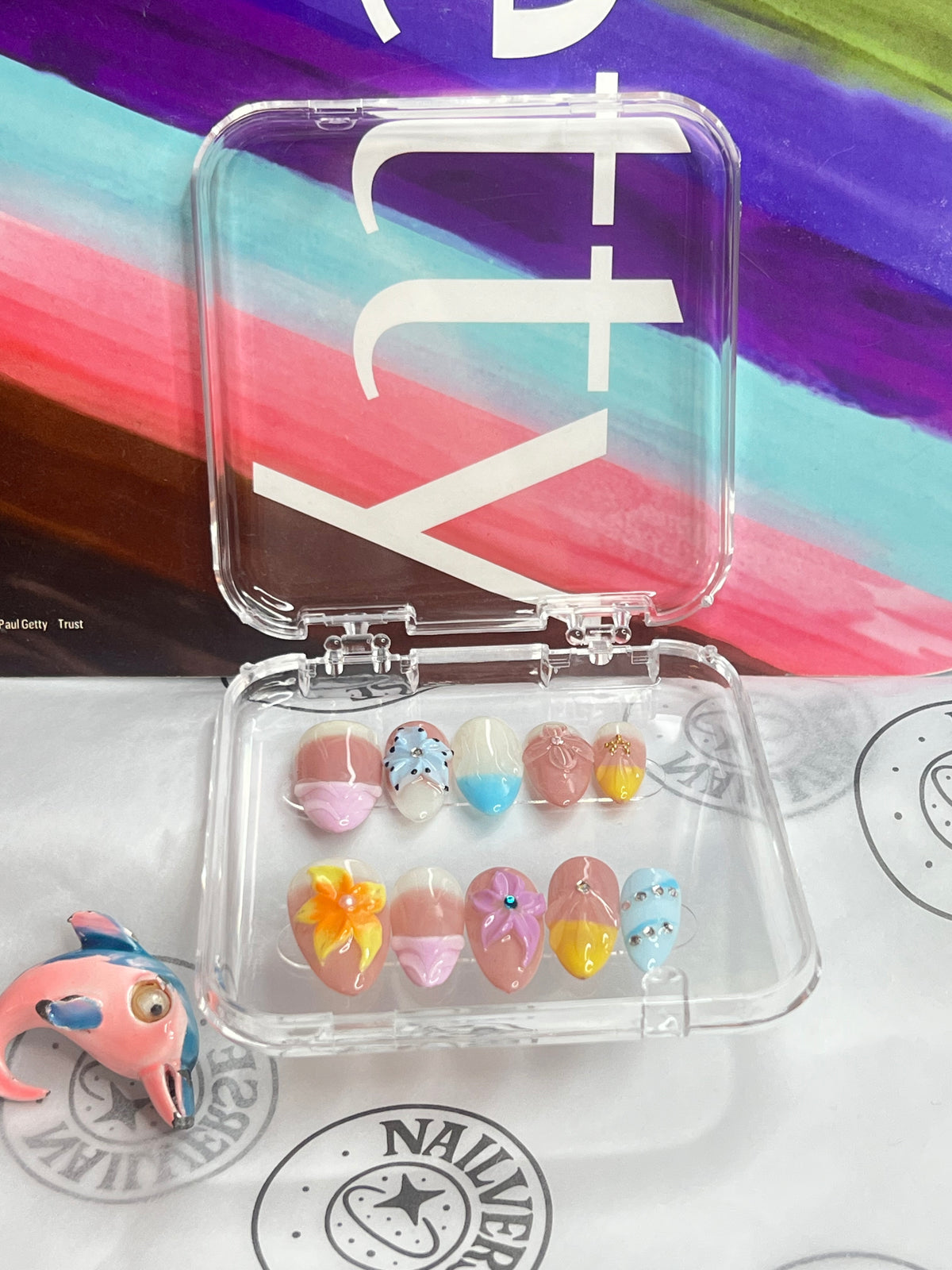 Pastel Butterfly 3D Press-On Nails – Colorful Glossy Nail Art