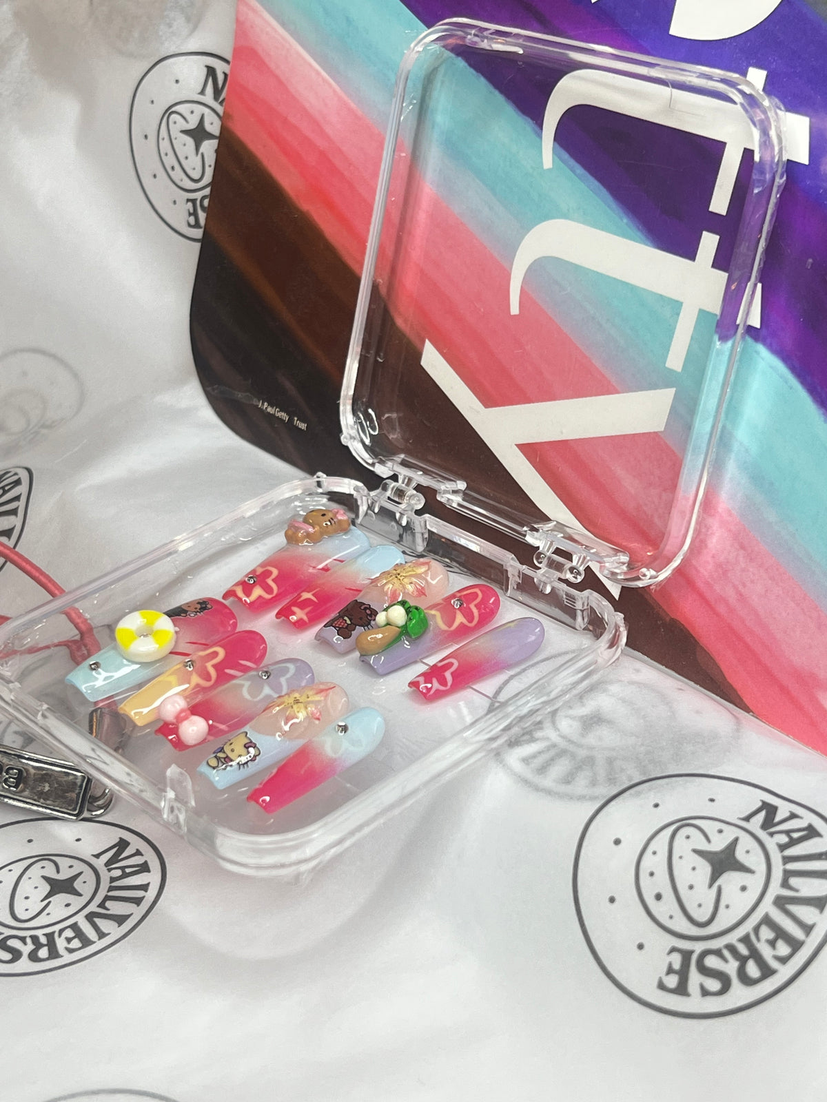 Pink & Red Kawaii 3D Nail Art Press-On Nails – Cute Glossy Design
