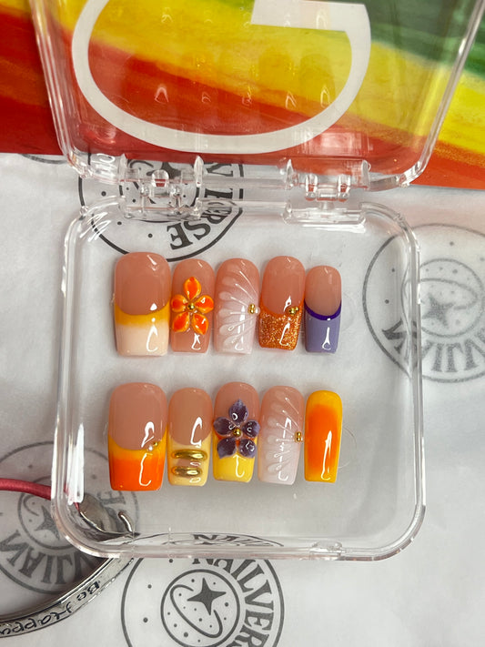Peach Orange French Tip Press-On Nails