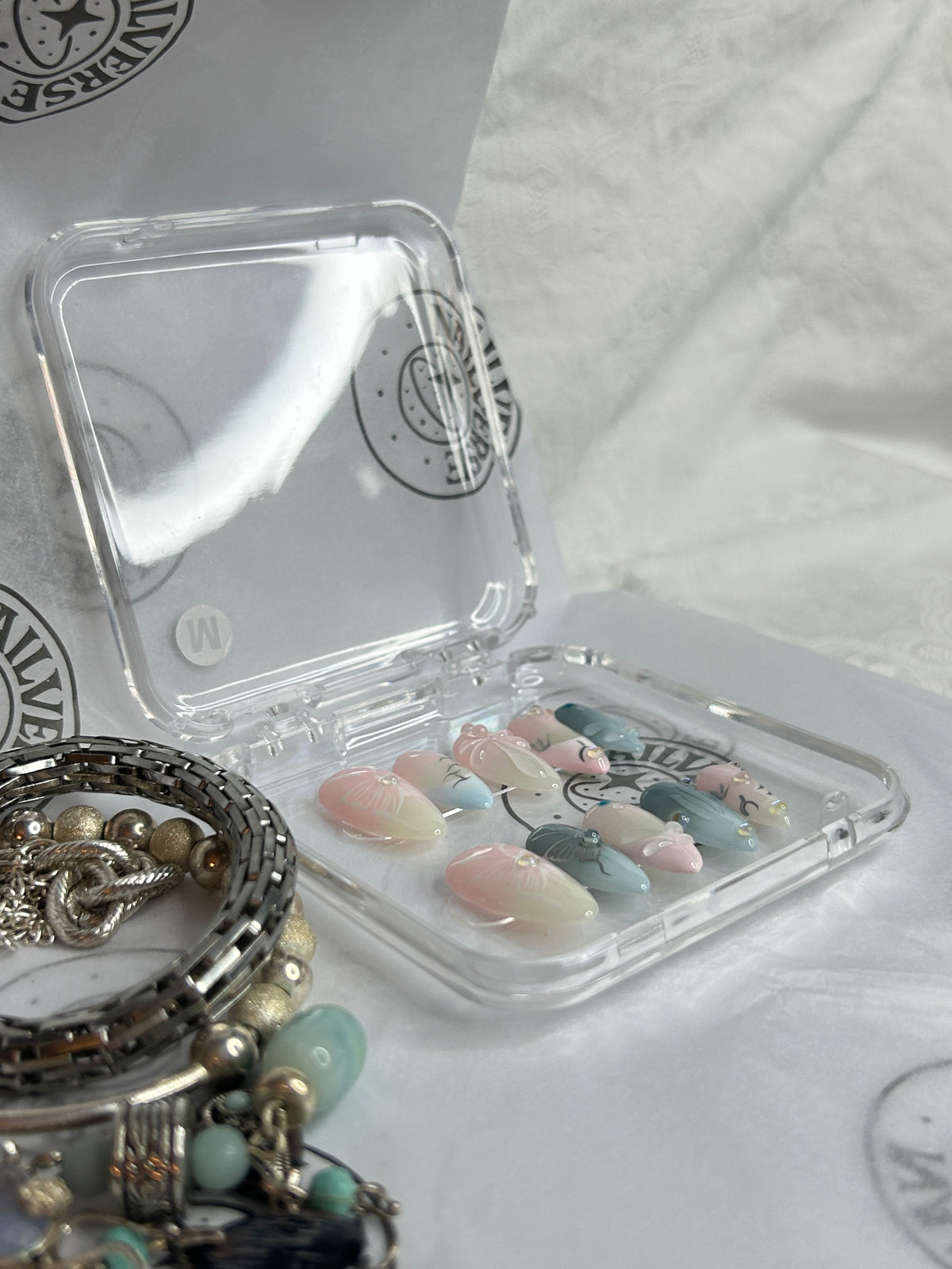 Pastel Ombre French Tip Press-On Nails with Butterfly Design
