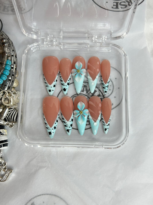 Coral Blue French Tip Press-On Nails