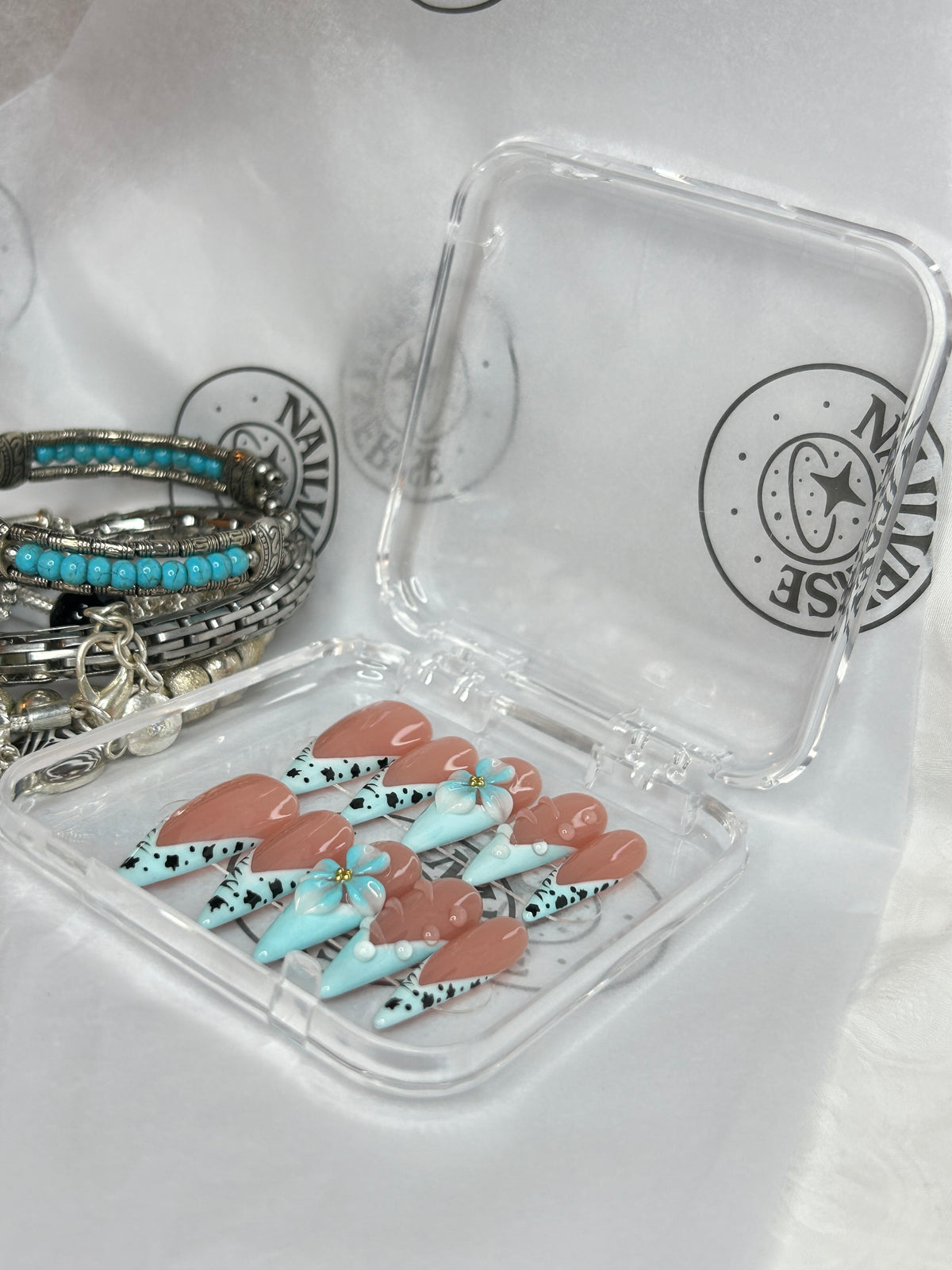 Coral Blue French Tip Press-On Nails