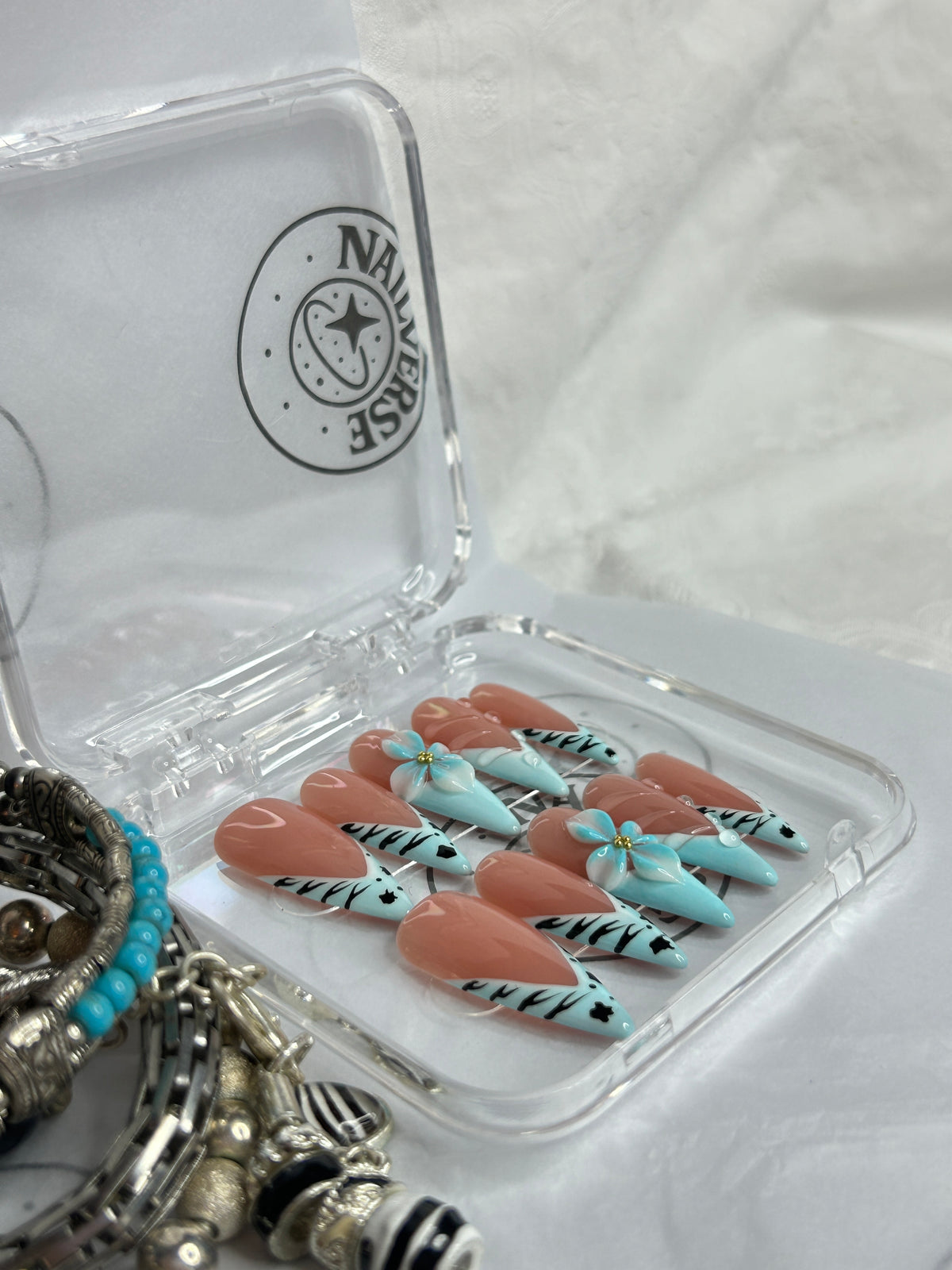 Coral Blue French Tip Press-On Nails