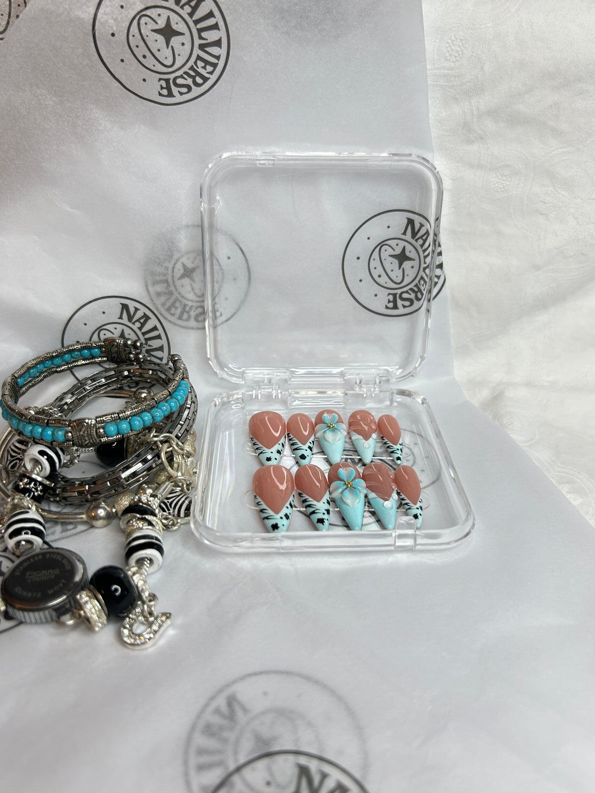 Coral Blue French Tip Press-On Nails