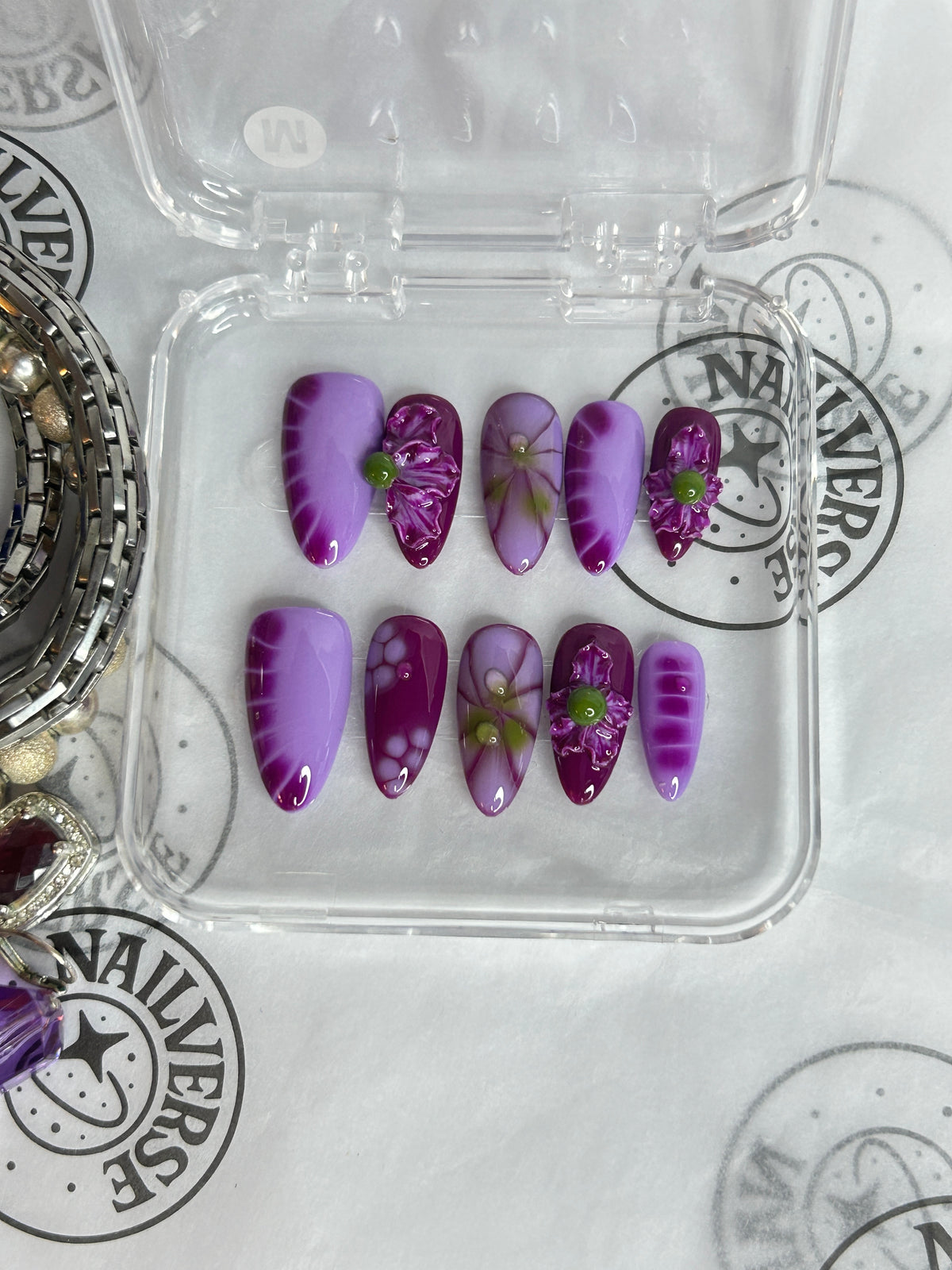 Handmade Purple Floral Press-On Nails