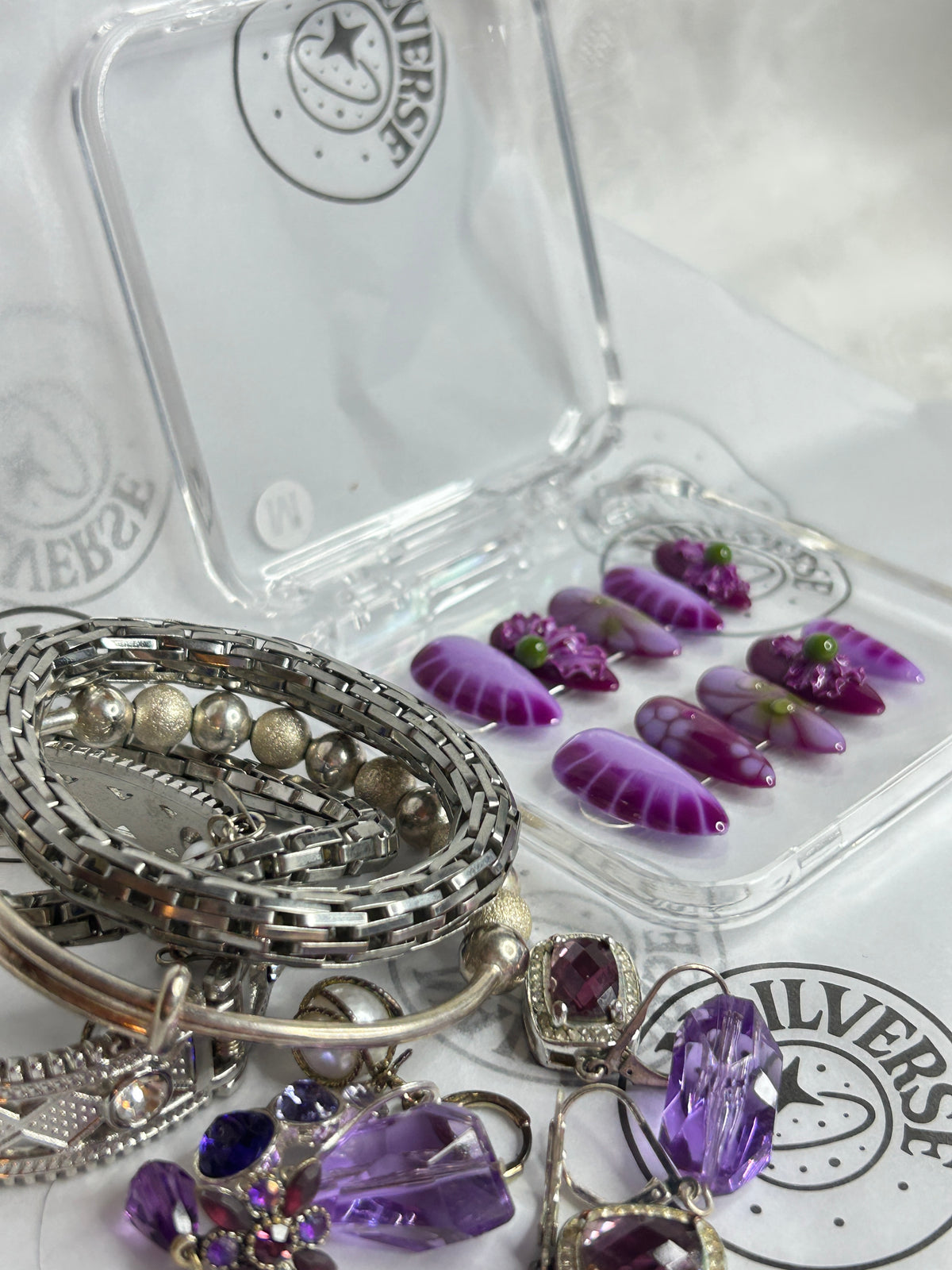 Handmade Purple Floral Press-On Nails