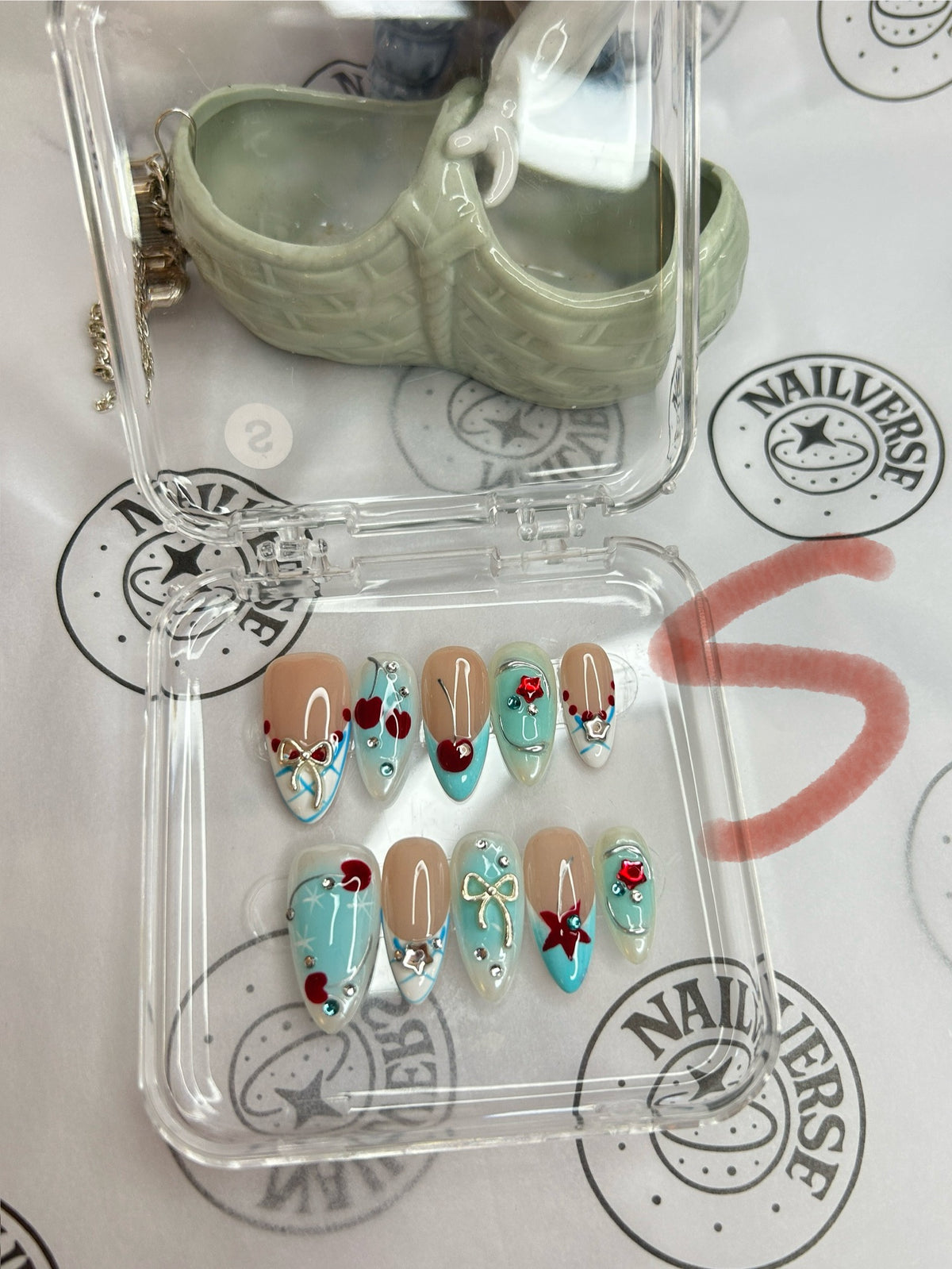 Handmade Blue & Orange Floral Press-On Nails