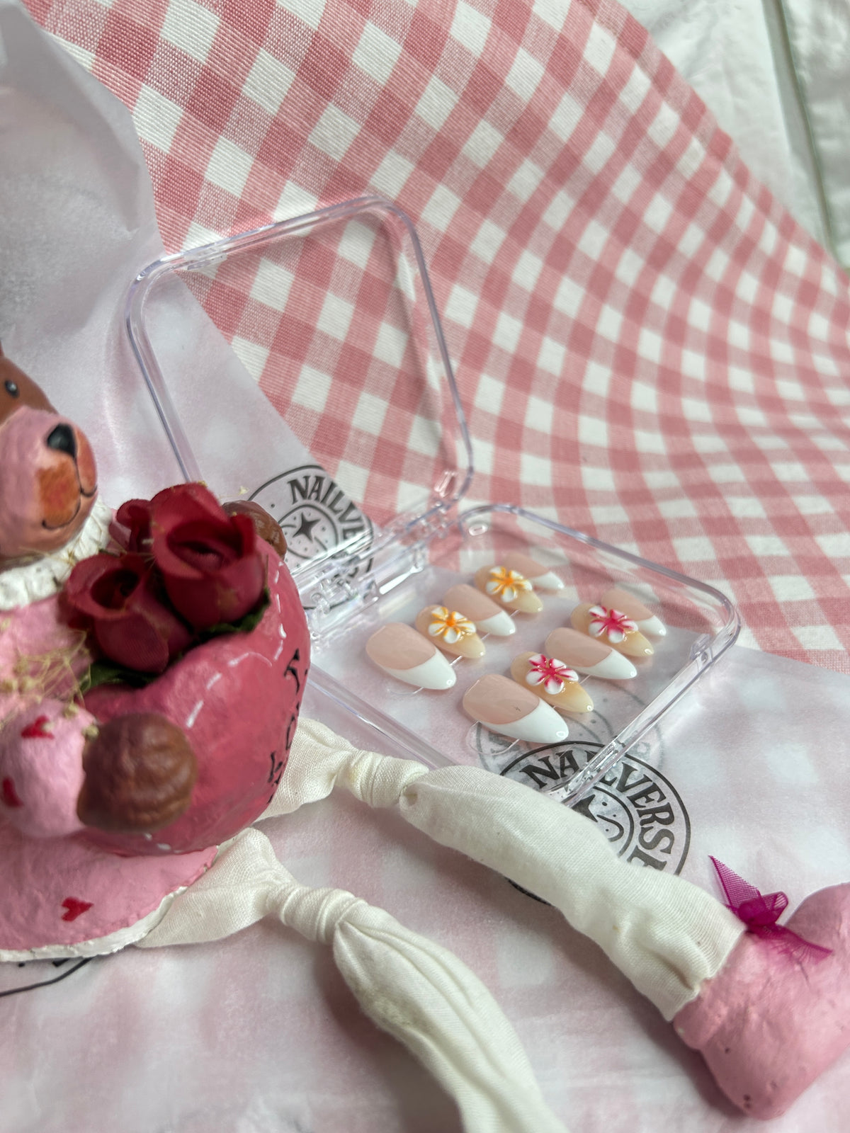 Floral French Press-On Nails – Handmade 3D Flower Design
