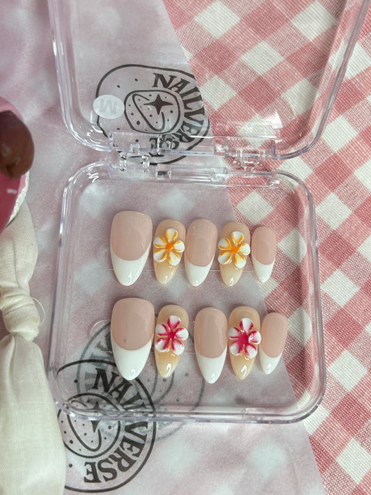 Floral French Press-On Nails – Handmade 3D Flower Design