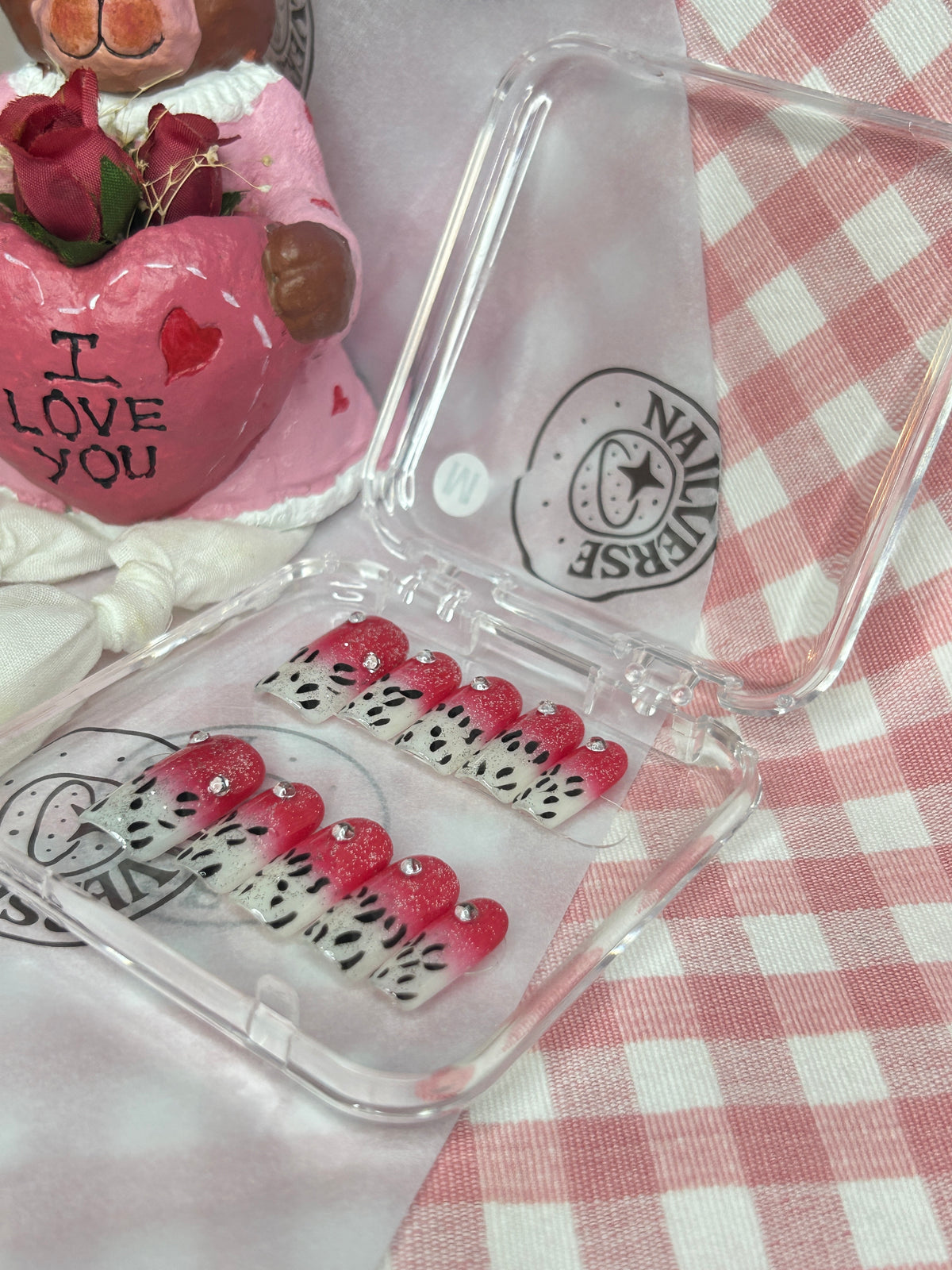 Red Glitter Zebra Heart Press-On Nails