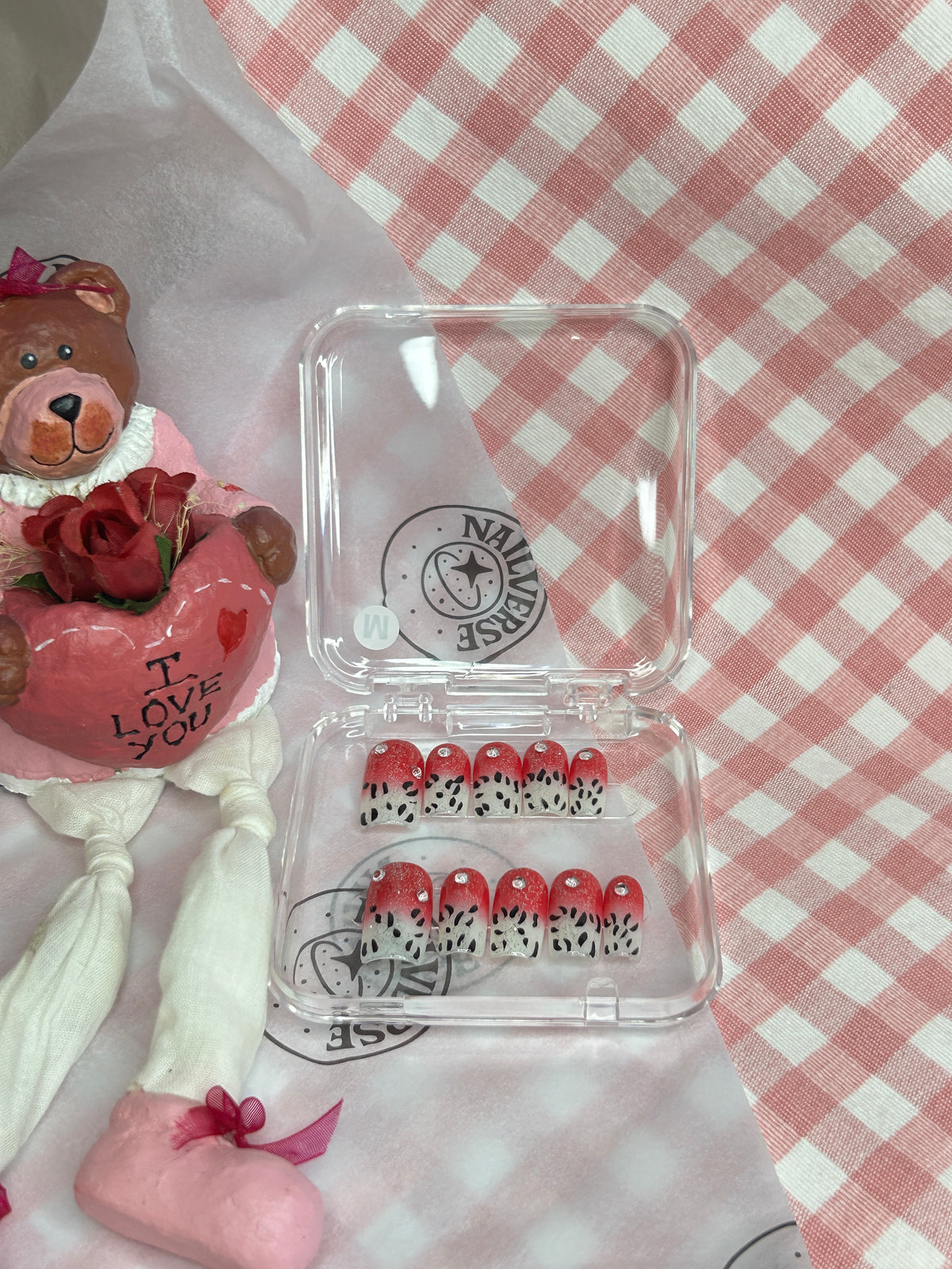 Red Glitter Zebra Heart Press-On Nails