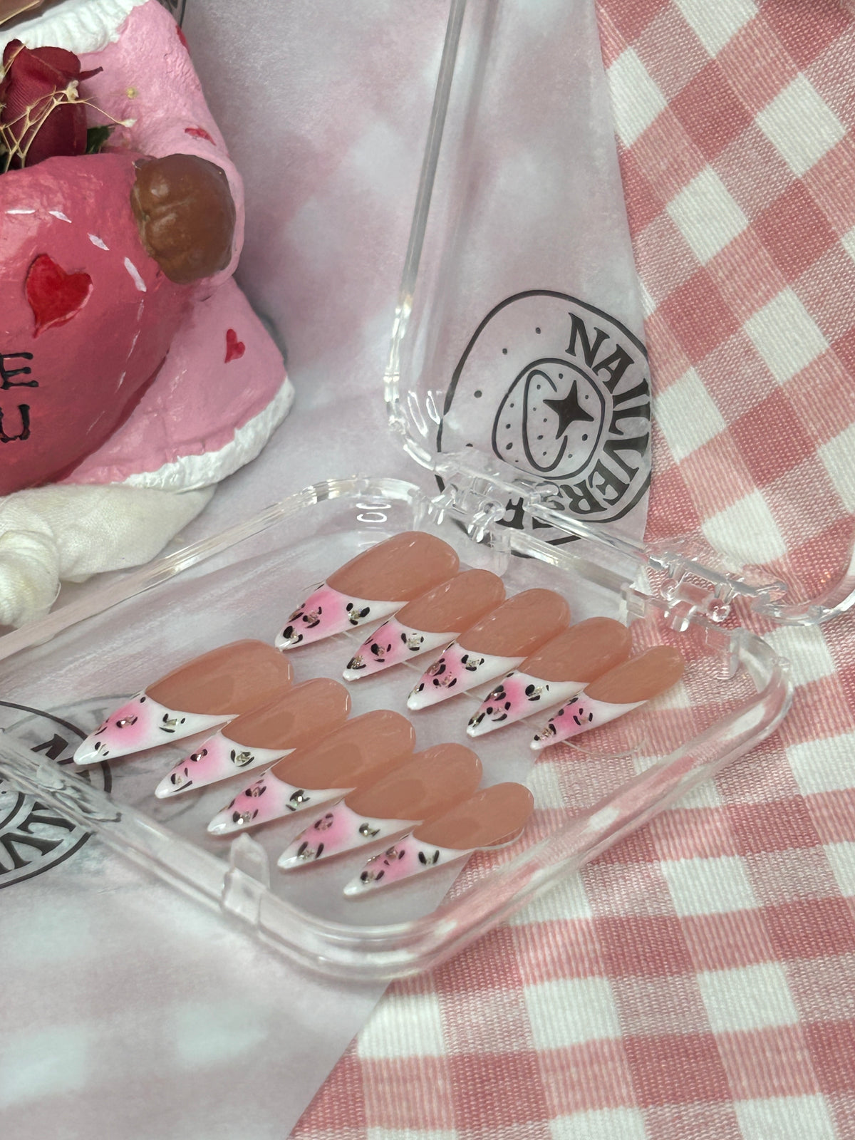 Pink Heart French 3D Handmade Press-On Nails