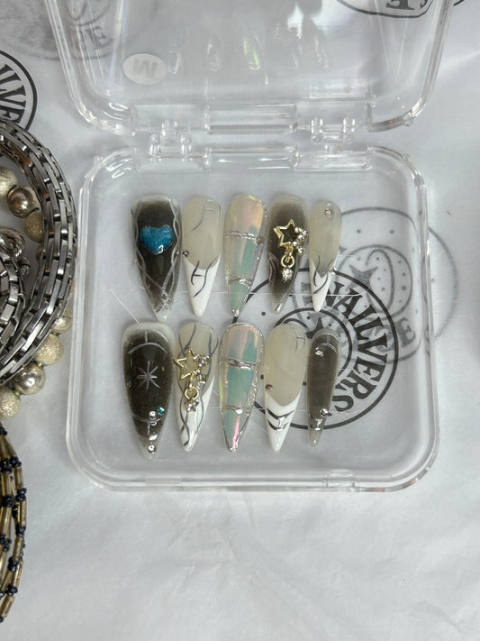 Teal Gold Elegant 3D Handmade Press-On Nails