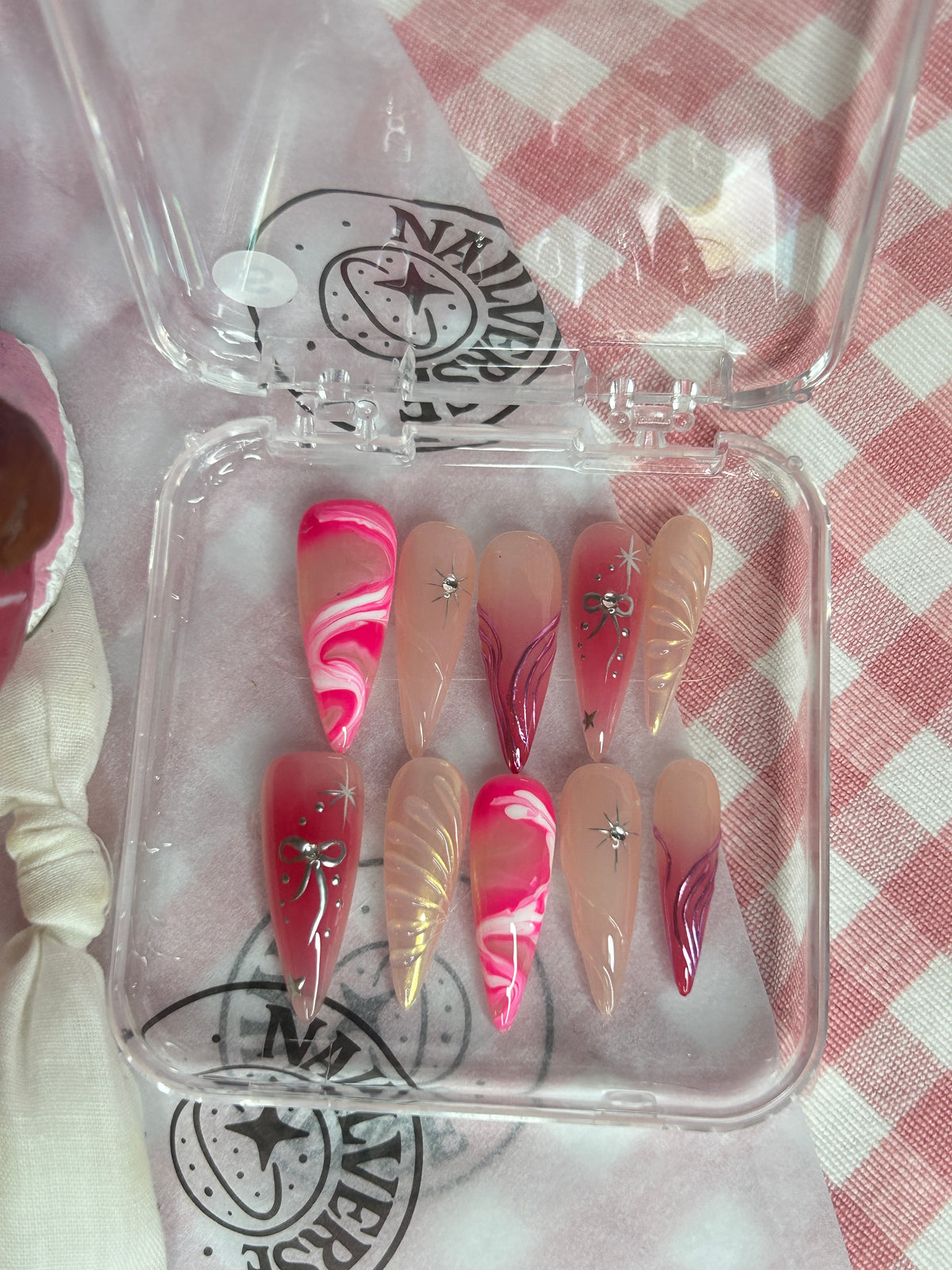 Pink Swirl 3D Press-On Nails | Handmade Barbie Style Nail Art