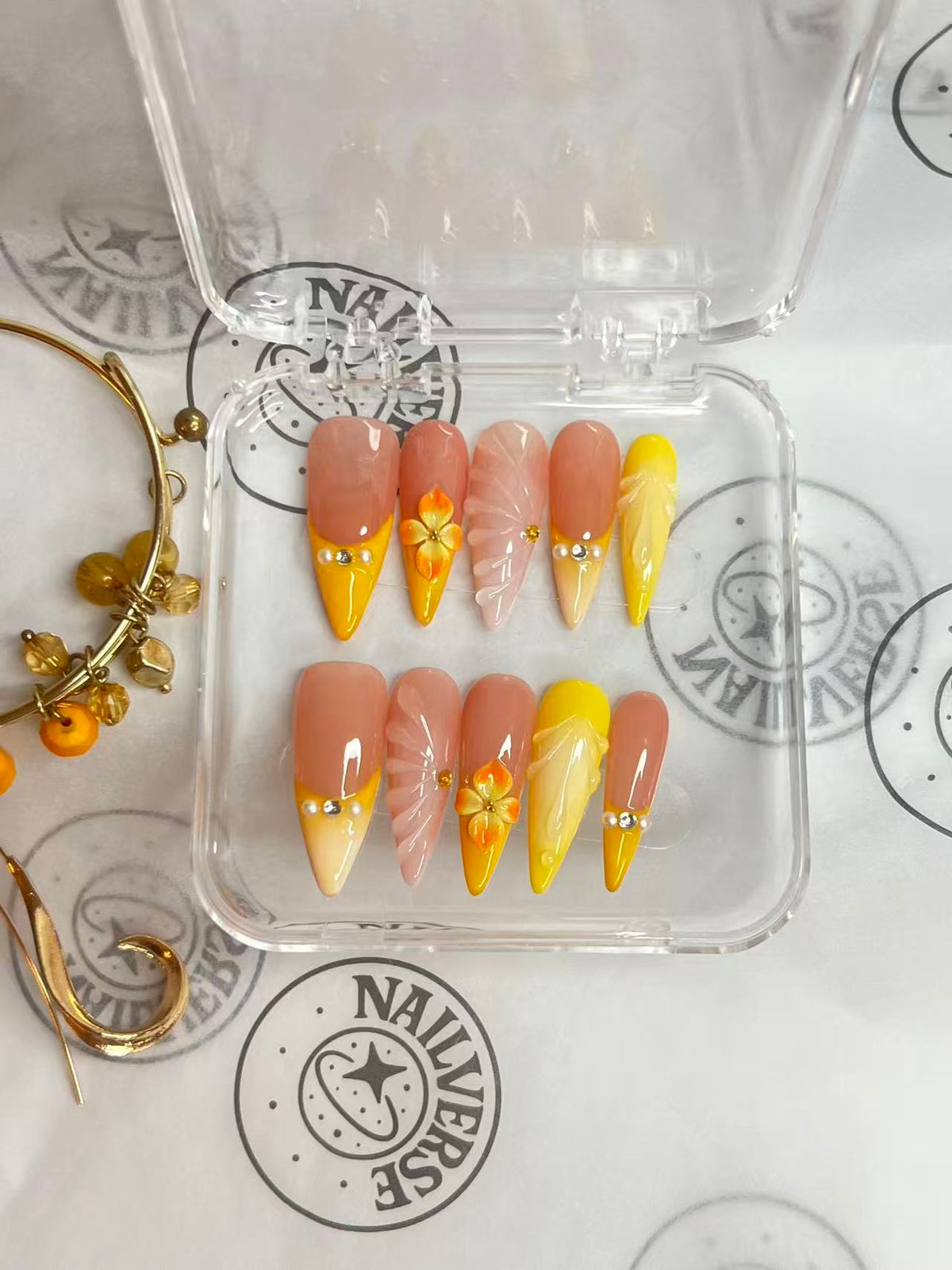 Sunset Gold 3D Handmade Press-On Nails