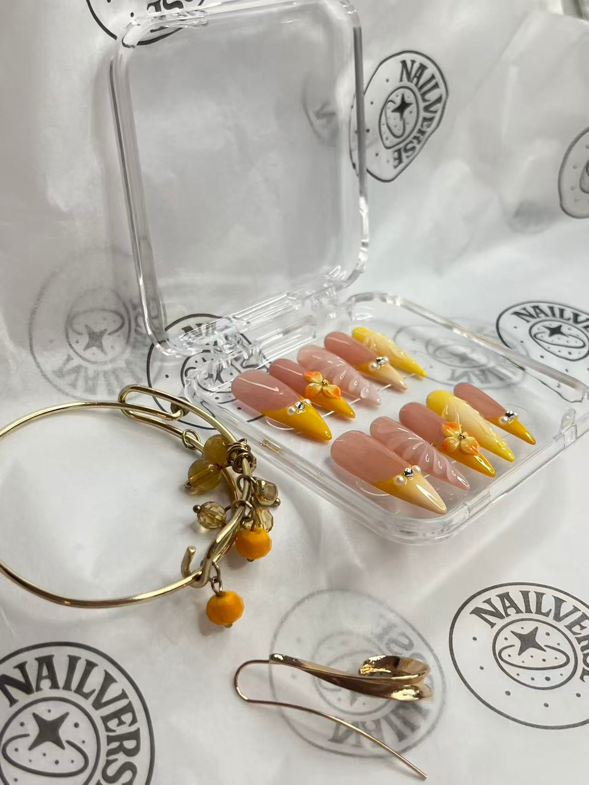 Sunset Gold 3D Handmade Press-On Nails