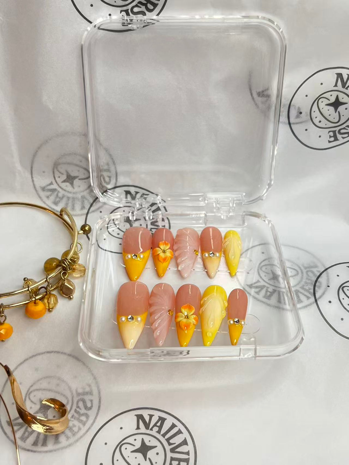 Sunset Gold 3D Handmade Press-On Nails