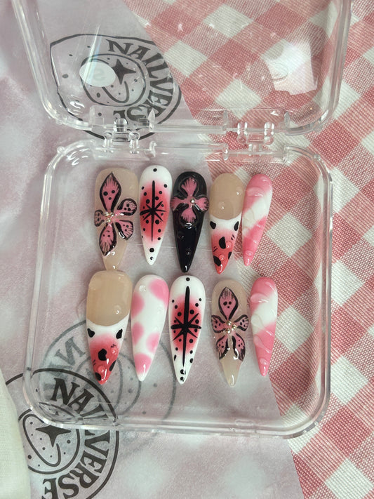 Pink Butterfly Handmade 3D Press-On Nails