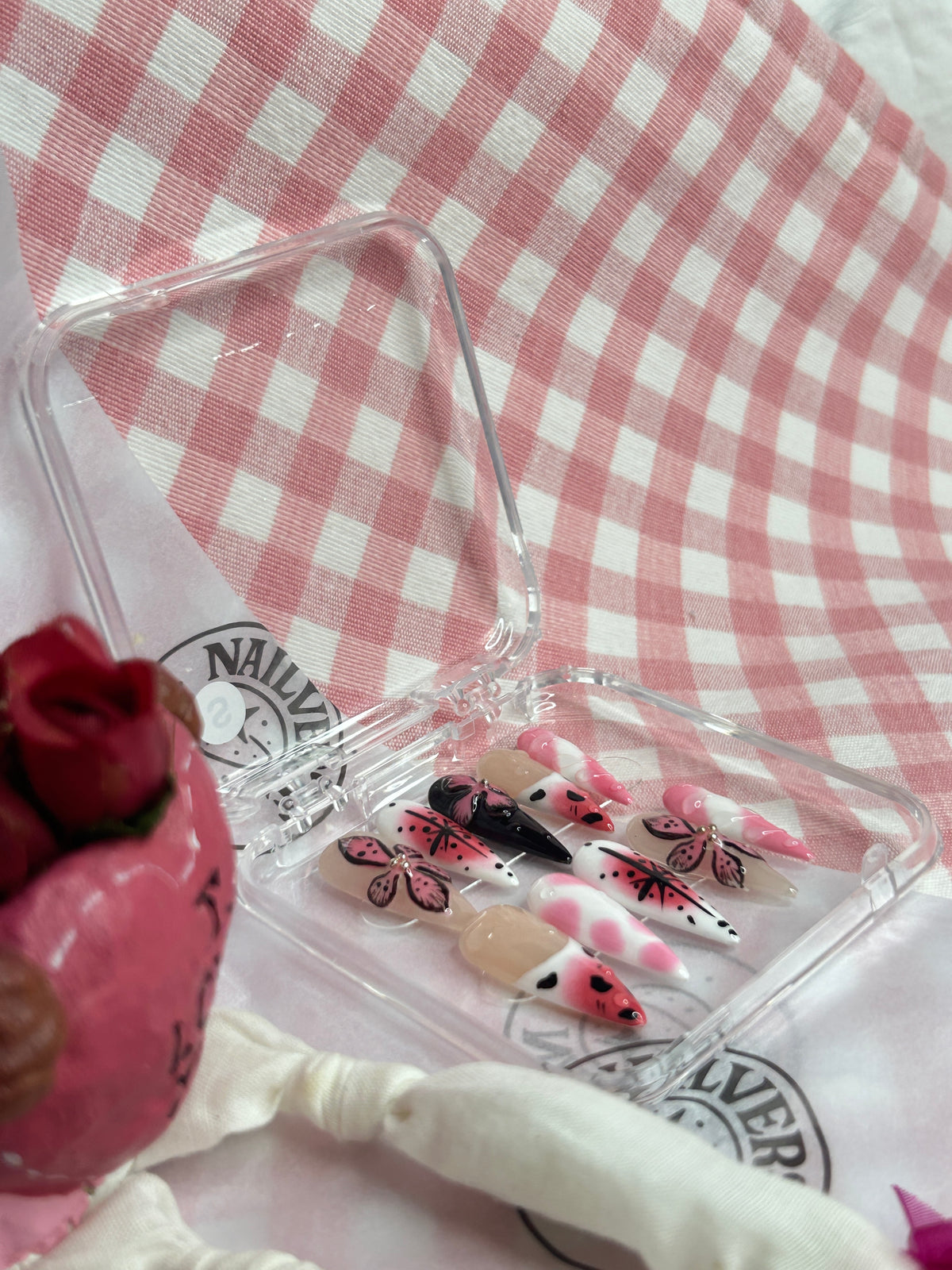 Pink Butterfly Handmade 3D Press-On Nails