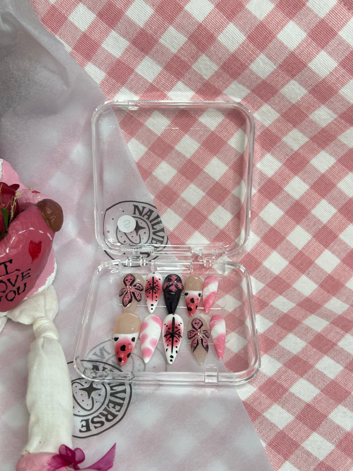 Pink Butterfly Handmade 3D Press-On Nails